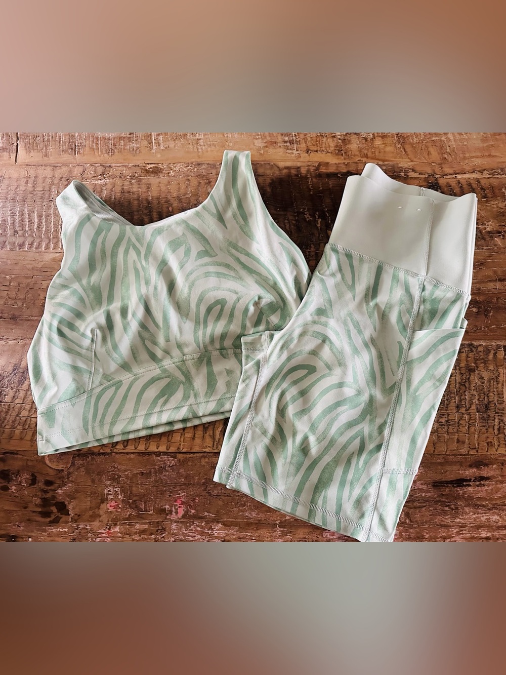 Xersion Mint Zebra Print Sports Bra and High-Waist Shorts Set